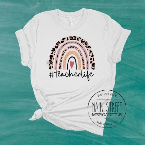 Cute rainbow teacher life Teacher Graphic Tee -51