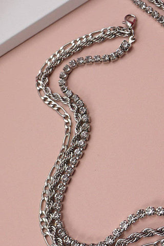 Sliver JOSSLYN RHINESTONE ROPE MULTI LAYER CHAIN NECKLACE
