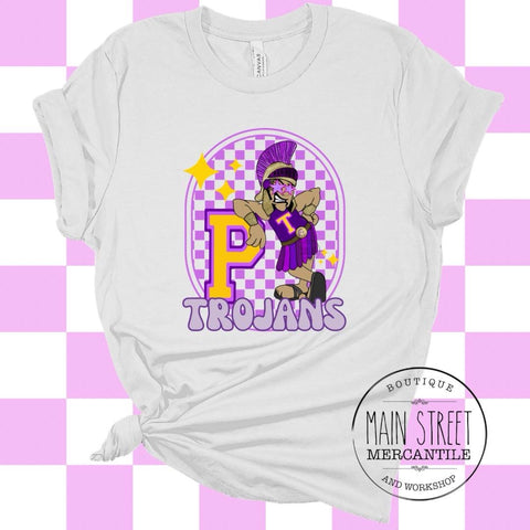 Trojans mascot checkered background Trojans graphic tee -37