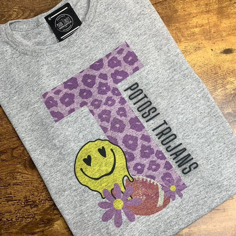 Potosi Trojans purple leopard print T football graphic tee -63