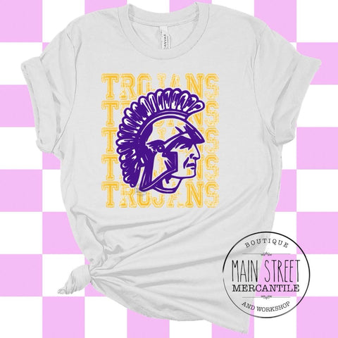 Gold Trojans purple Trojan head Trojans graphic tee -15