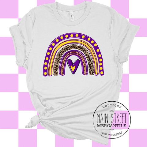 Purple and gold hearts and rainbow Trojans graphic tee -26