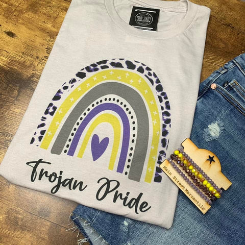 Purple and gold rainbow Trojan pride graphic tee -62