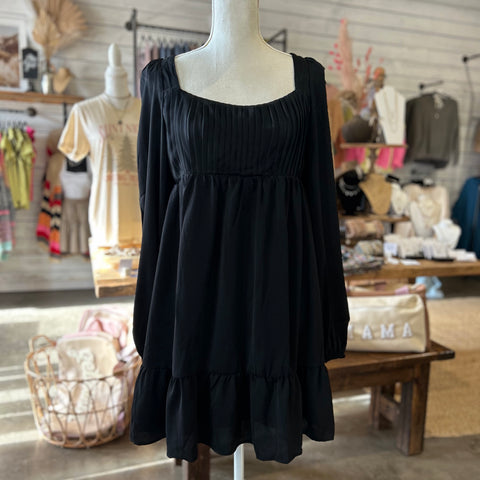 Pleated black mini dress
