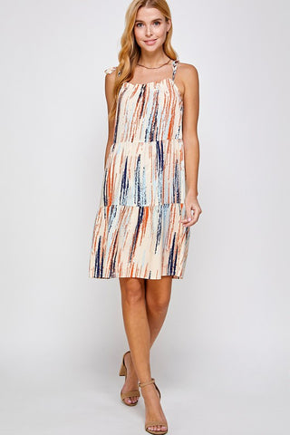 Orange & TealTie Sleeve Dress