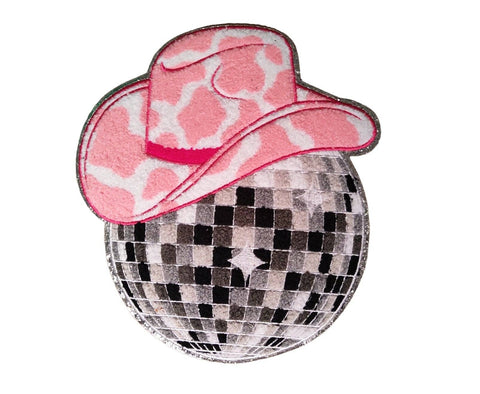 Scratch Decor - Cowgirl Hat Disco Ball Large Chenille Iron-on Patch