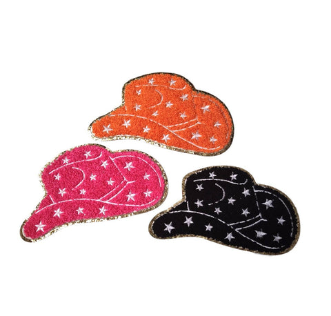 Scratch Decor - Cowboy Hat Chenille Gold Glitter Iron On Patch