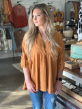 Mustard woven v neck top