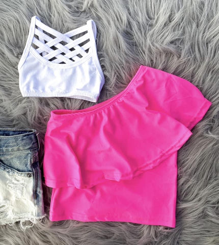 One shoulder KIDS pink  top